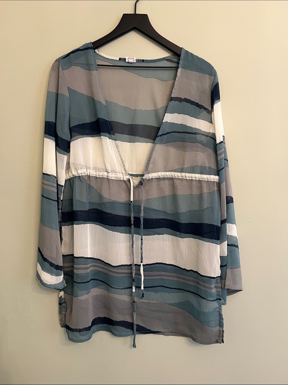 Women’s Striped V-Neck Swim Cover-Up in Teal & Gray